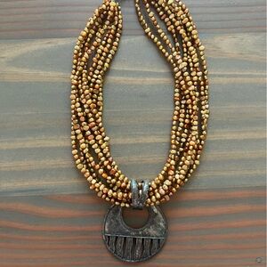 Vintage 8 strand copper Pearl Necklace with sterling silver pendant